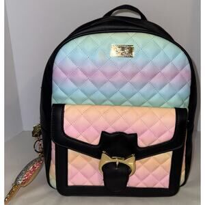 Luv Betsey Johnson Rainbow Backpack Fashion Purse Bag Black Pink Blue